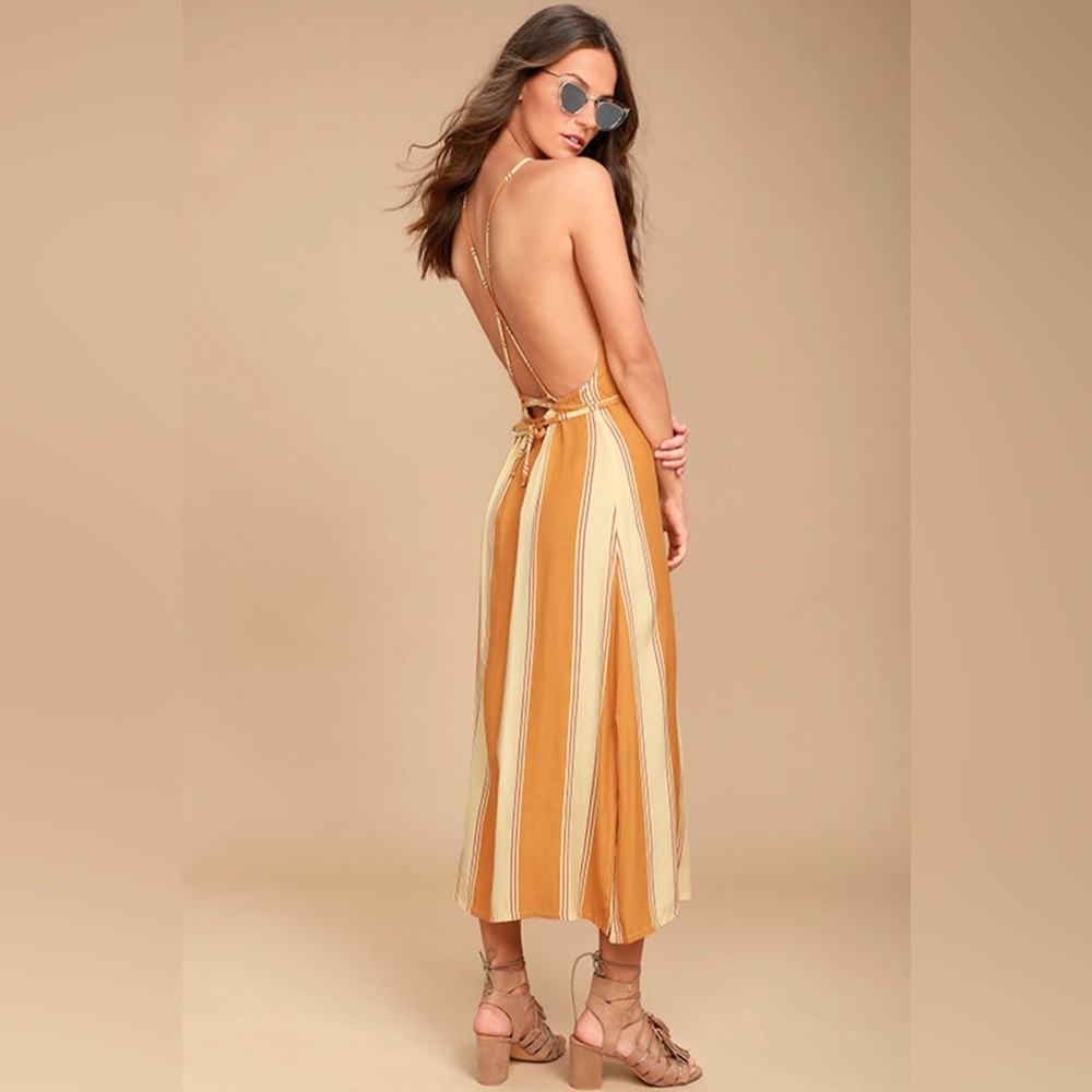 Faithfull the Brand Tuscany Yellow Striped Midi Dress
